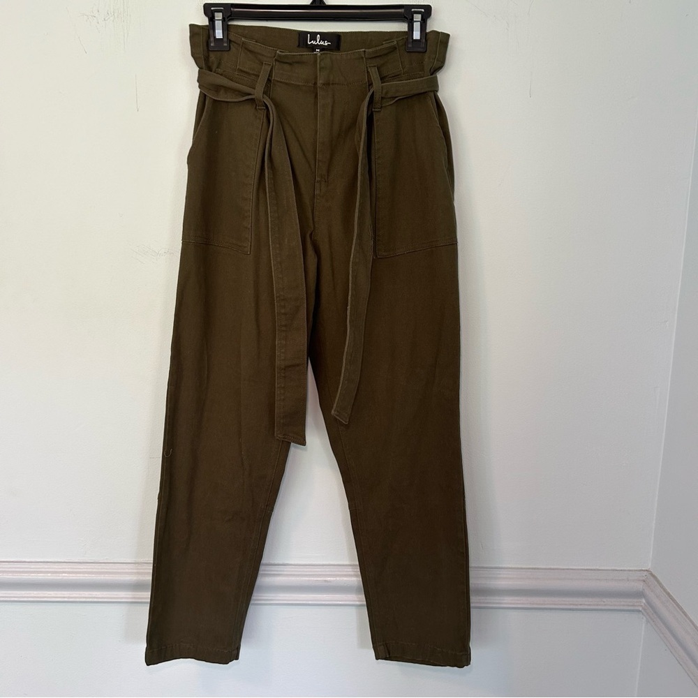 Lulus Olive Green Tie-Waist Cropped Pants Size Medium